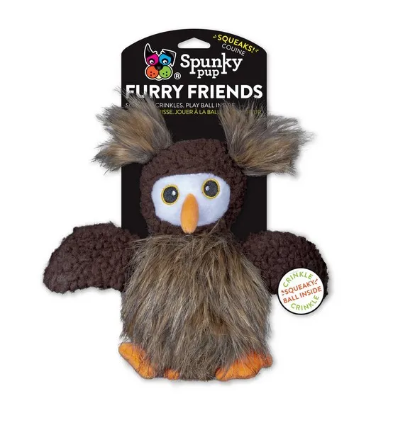 1ea Spunky Pup Owl With Ball Squeaker - Toys